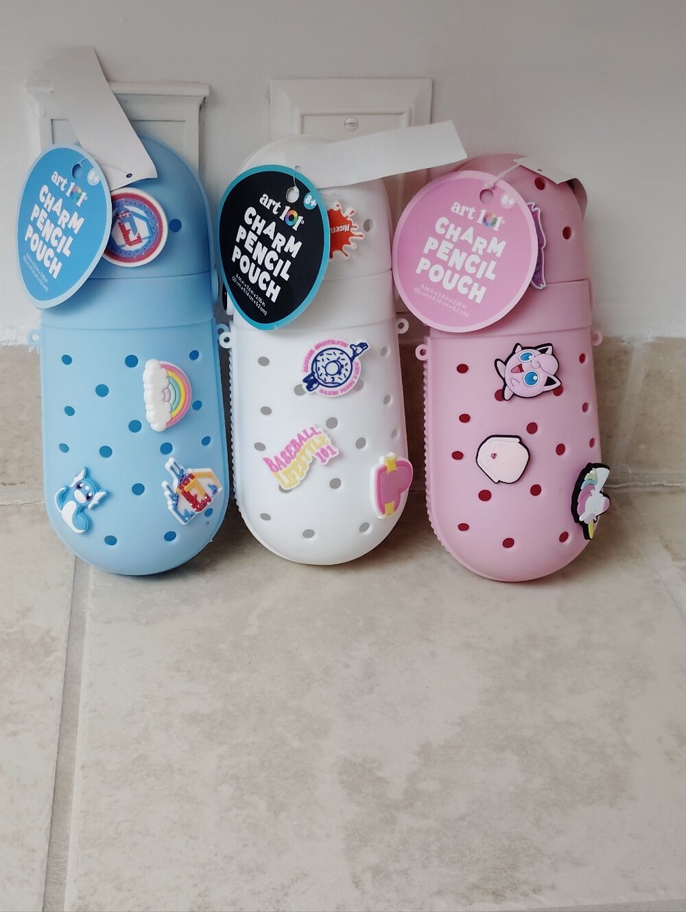LOT OF 3 Art 101 Clog Shoe Charm Pencil Pouches White Blue Pink NWT